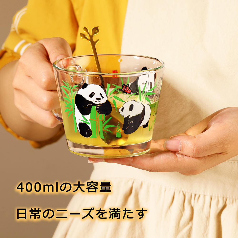 パンダ 耐熱ガラス コップ 4個セット 蓋付き 耐熱ガラス コップ 電子レンジ オーブン 耐熱カップ 食洗機対応 ギフト仕様 ラッピング済み 耐熱マグカップ 人気 ギフト オフィス/家庭用 友達/家族へのプレゼント/誕生日プレゼント (Panda) X0013ZHLQH - 画像 (4)