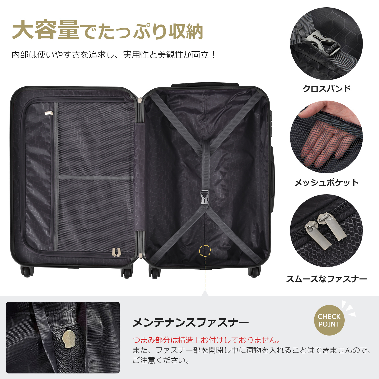Mサイズ スーツケース キャリーバッグ キャリーケース 超軽量 TSAロック搭載 4日-7日 中型 PP298908ZAA - 画像 (3)