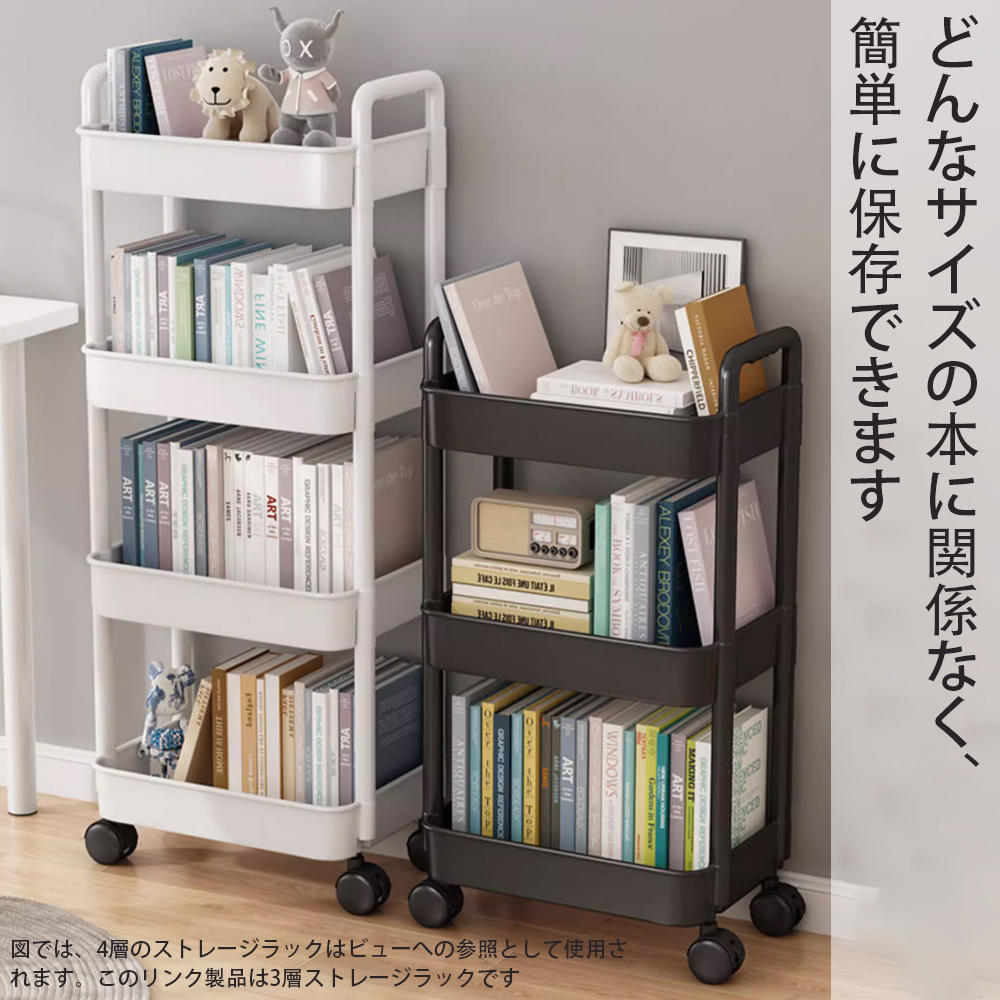 収納ケース 収納ボックス 3段 積み重ね キャスター付き 隙間収納 プラスチック おしゃれ おもちゃ 漫画 本 小物 整理 おやつ入れ S-08 - 画像 (4)