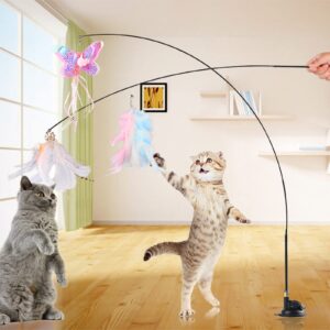 X30  猫じゃらし 吸盤式自動 釣り竿 プレミアムフェザー 猫用玩具 リアルな動物の交換猫用 羽棒鈴付き 猫のお好みじゃらし、猫のおもちゃ屋内猫用 子猫プレイチェイスエクササイズ ねこ