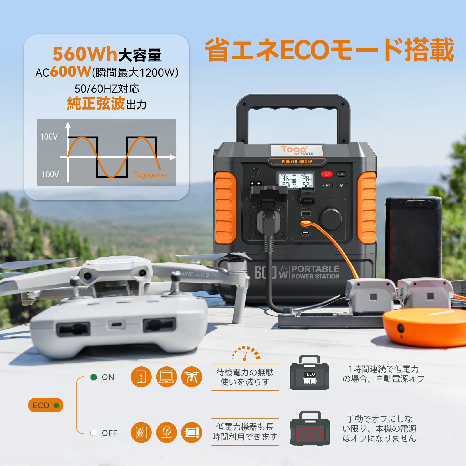 BALDR ポータブル電源 大容量 6倍超長寿命 600LFP 10年耐久性 純正弦波 AC600W R1007 - 画像 (4)