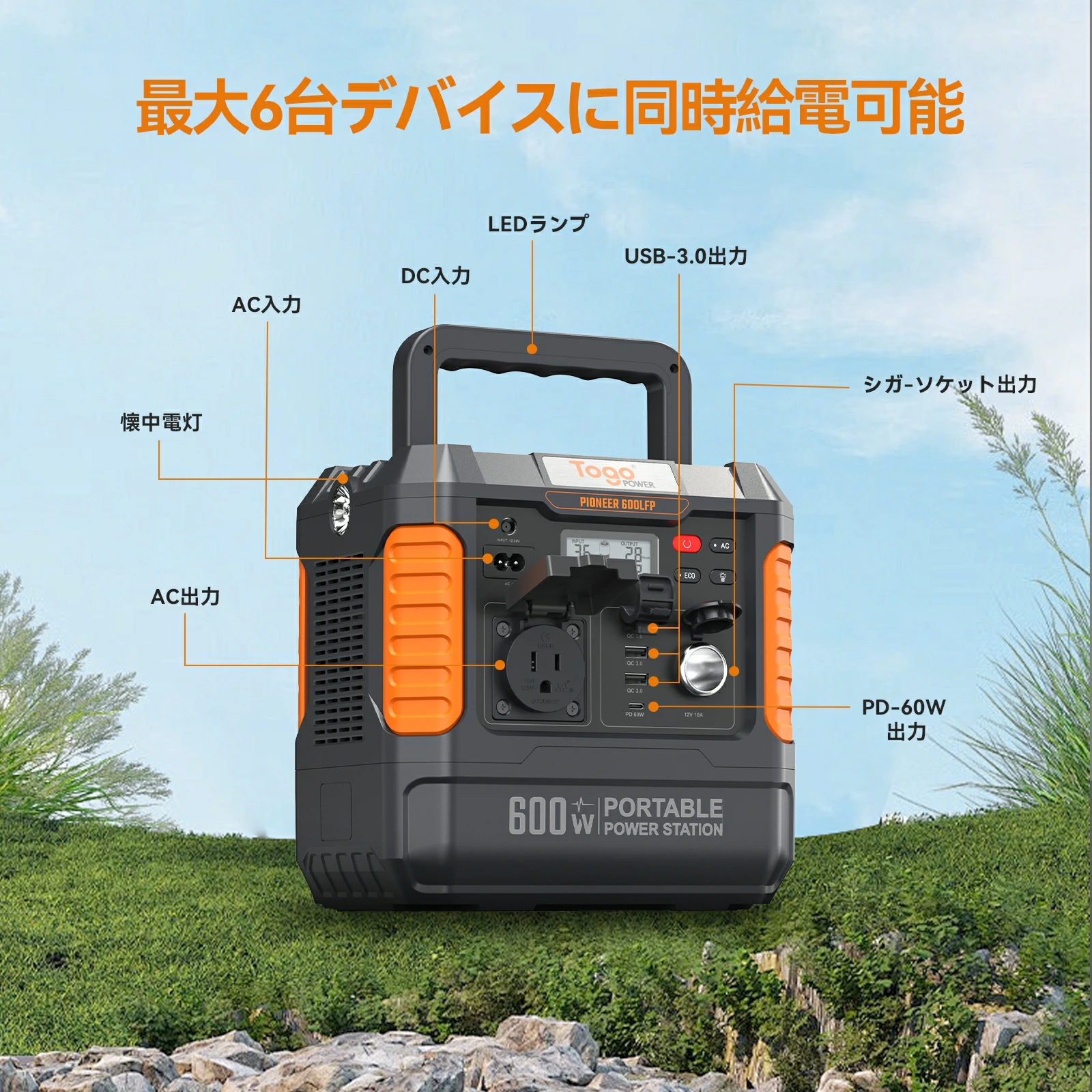 BALDR ポータブル電源 大容量 6倍超長寿命 600LFP 10年耐久性 純正弦波 AC600W R1007 - 画像 (8)