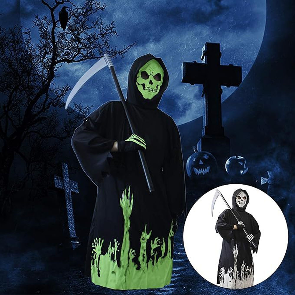 ハロウィンコスチューム 死神 ハロウィン仮装 ホラーコスチューム 蛍光コスチューム 死神衣装 変装用 衣装 死神コス 子供 ハロウィンデコレーション 文化祭 お化け屋敷 W-16 - 画像 (5)