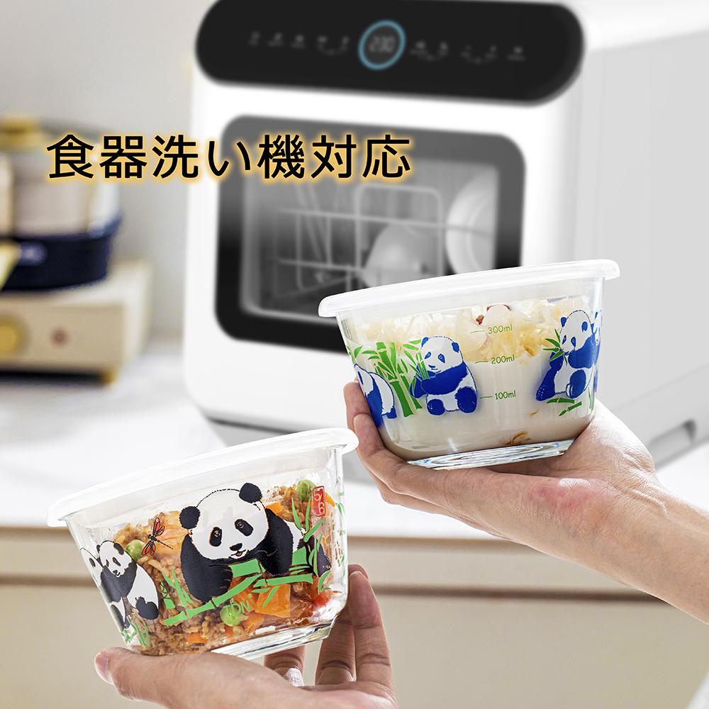 パンダ 耐熱ガラス容器 保存容器 ぱんだ 480ml 電子レンジ対応 オーブン 食器洗い機可 新生活 ギフト 丸型 可愛い 耐熱容器 BPAフリー 家族 結婚祝い 誕生日 結婚記念日 (3個セット、Panda) X0013ZHHK7 - 画像 (3)