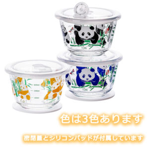 パンダ 耐熱ガラス容器 保存容器 ぱんだ 480ml 電子レンジ対応 オーブン 食器洗い機可 新生活 ギフト 丸型 可愛い 耐熱容器 BPAフリー 家族 結婚祝い 誕生日 結婚記念日 (3個セット、Panda) X0013ZHHK7
