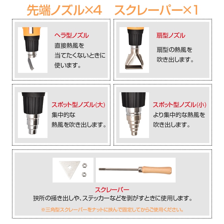 ヒートガン 2段階調温可 600℃/300℃ 2段階風量 塗装の乾燥 ステッカーの剥離 塩ビパイプの溶接·加工 熱処理作業 DIY 初心者 女性 sg010 - 画像 (6)
